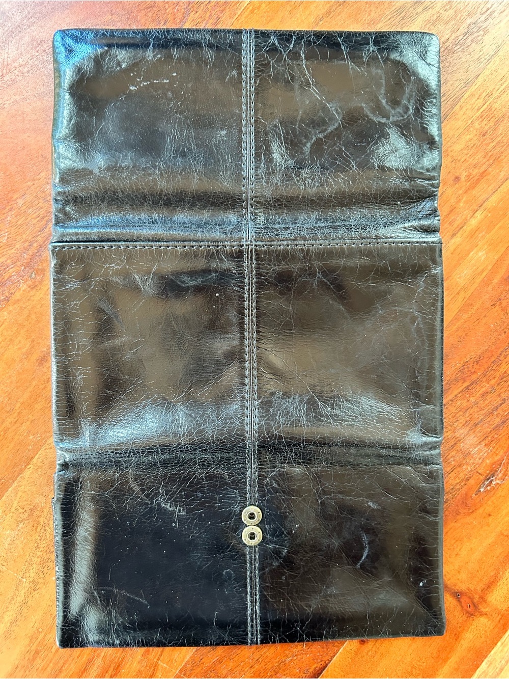 Vintage Hobo Black Leather Trifold Long Wallet Clutch Black - Picture 3 of 7